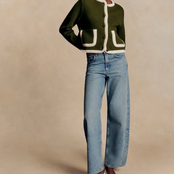 Sezane Green and Cream Brielle Cardigan - Picture 2 of 6